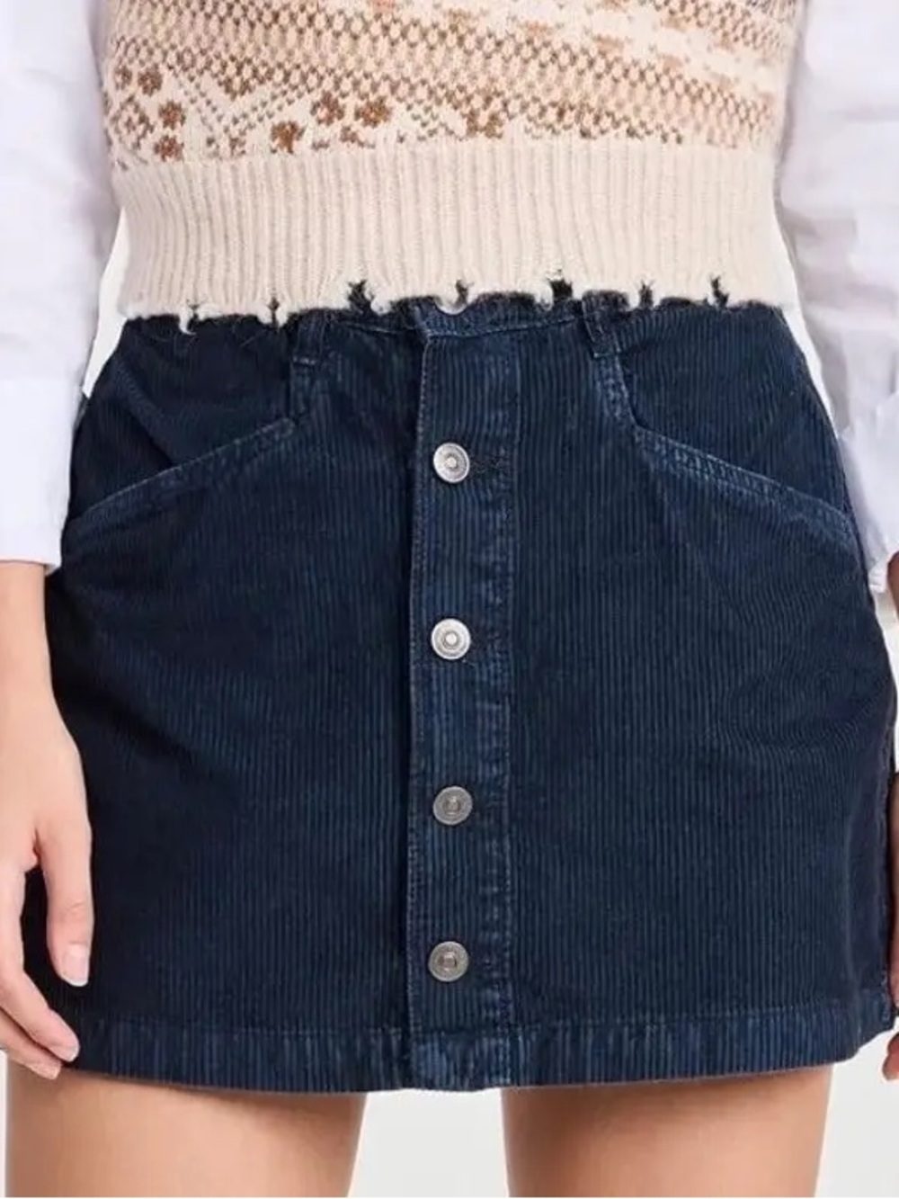 Free People The Ray Dark Navy Corduroy Waistband Skirt